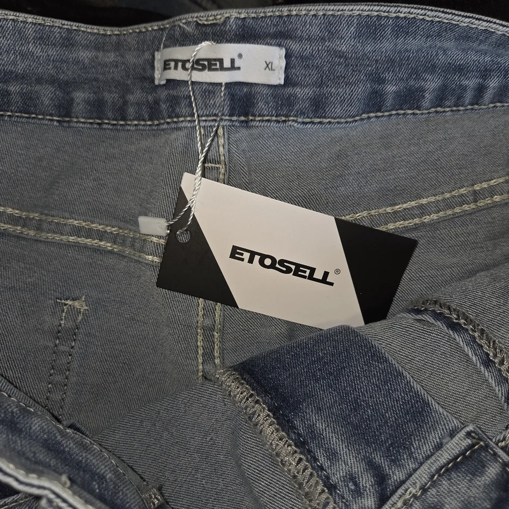 Etosel denim stretch Faded Blue Women's Skorts shorts skirt XL